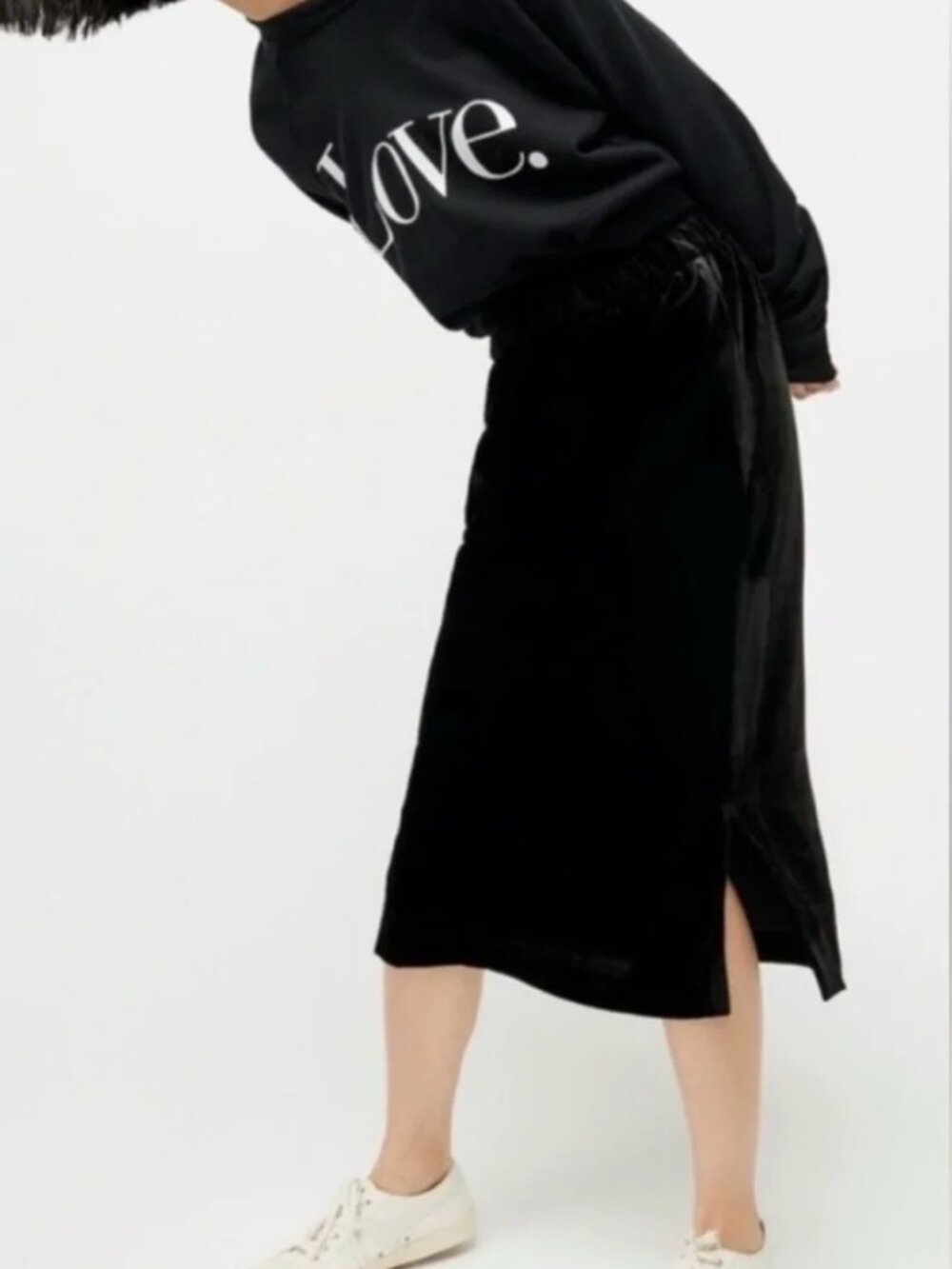 J. Crew Factory Black Velvet Pull On Midi Skirt Women's Medium NEW Whimsigoth